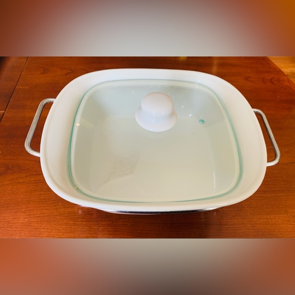 Porcelain buffet serving casserole dish & glass lid & chrome plated warmer Rack - Picture 2 of 6